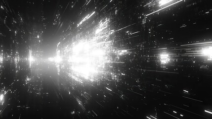 Abstract futuristic cyberpunk displacement map for 3D rendering. Random distorted black and white broken glitch screen background.