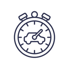 A stopwatch with a car icon symbolizes time-limited car insurance coverage.