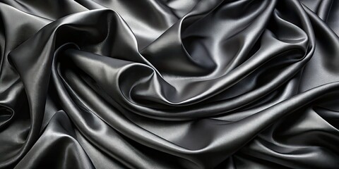 Fototapeta premium Black Satin Silk Waves, Elegant Texture Background, Luxury Fabric