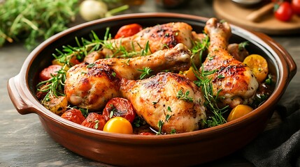 Fototapeta premium A ceramic dish with chicken legs in an automatic oven
