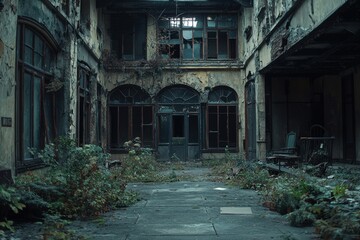 Obraz premium Abandoned urban courtyard interior slung derelict forsaken outcast