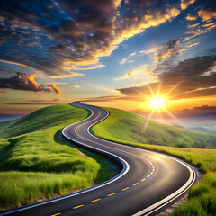 Naklejka premium Journey Ahead: Winding Road as a Symbol of Time and Progress