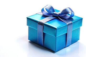 Obraz premium Blue Gift Box Isolated, White Background, Copy Space, AI Art