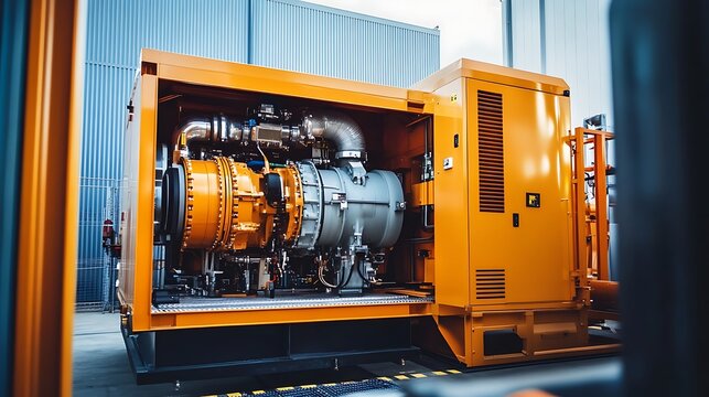 A close up view of a mobile generators turbine going amid an outage