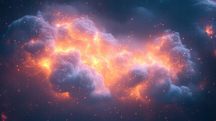 Fototapeta premium An imaginative visualization of cloud computing, with fluffy digital clouds and radiant connections, representing data storage and access 