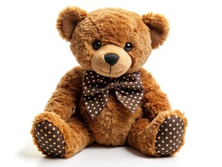 Obraz premium Brown Bear Toy, Sitting, White Background, Copy Space