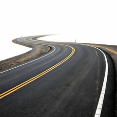 Endless Journey: Winding Two-Lane Road Vanishing into the Distance"