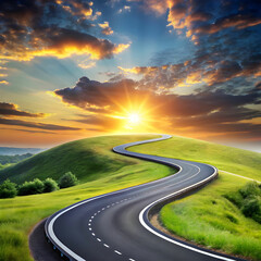 Journey Ahead: Winding Road as a Symbol of Time and Progress"