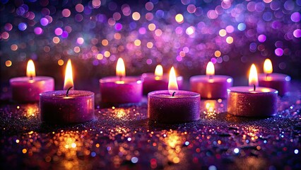 Burning Candles Purple Glitter Abstract Panoramic