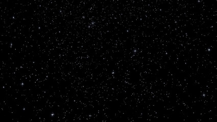 The dark night sky is studded with sparkling stars