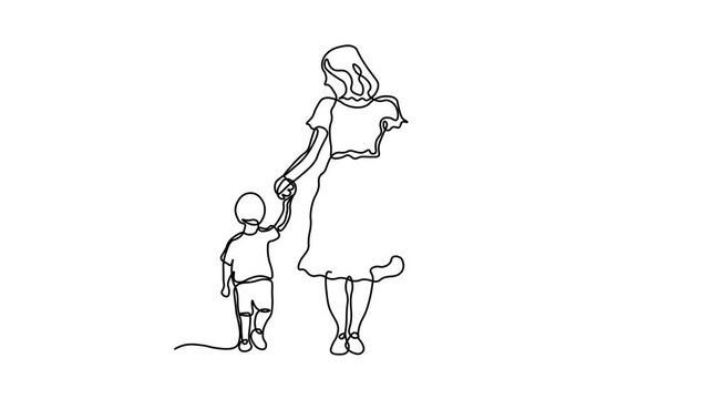 Abstract family,mother and children, Self drawing animation one continuous line draw, logo