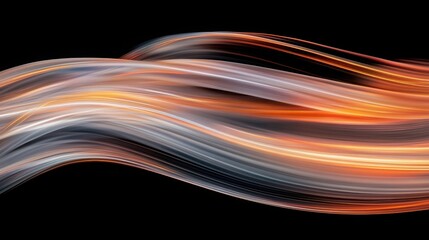 Abstract waveforms in amber color on black background, long exposure effect