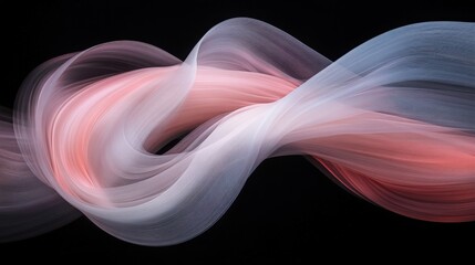 Abstract waveforms in bubble gum pink color on black background, long exposure effect