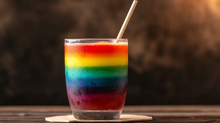 Rainbow Layered Smoothie Drink in Glass Colorful Beverage Festive Cocktail