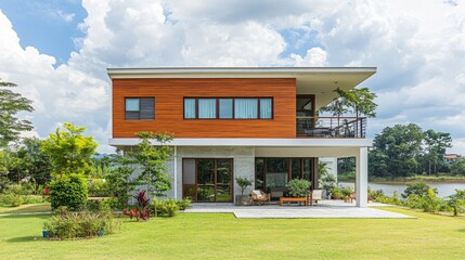 Beautiful minimalist detached home featuring wide open spaces, contemporary design elements, and a scenic view of the surrounding landscape.