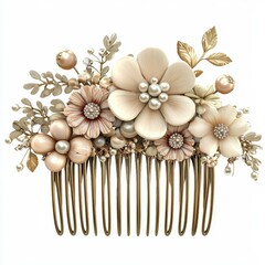 Naklejka premium Elegant Floral Hair Comb Design Featuring Pearls and Gold Accents for Bridal and Formal Occasions