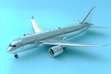 Obraz premium Silver Airplane on Light Blue Background