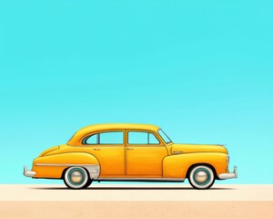 Obraz premium Vintage Yellow Car on Minimalist Background