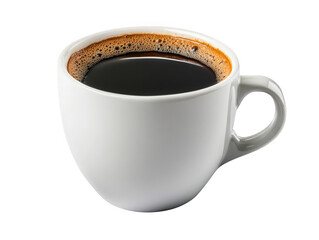 A steaming cup of black coffee, isolated on white