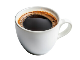 A steaming cup of black coffee, isolated on white