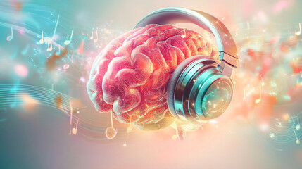Human Brain Music Headphones Abstract Neural Network Art mind wave sound audio style design future  