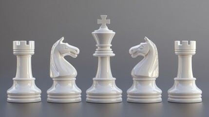 3D chess pieces in white, clean and realistic design for game projects.