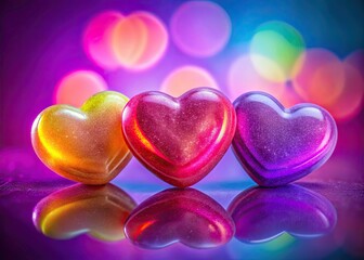 Obraz premium Double Exposure Colorful Hearts Sweetheart Candy Purple Background