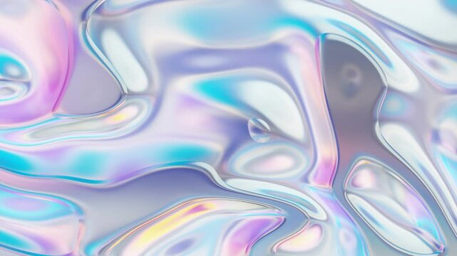 Abstract fluid texture of swirling liquid chrome metal waves with motion light effect. Seamless looping video. 4k psychedelic hypnotic graphics dynamic iridescent holographic background