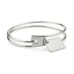 Metal silver bracelet with label tag isolated on white background