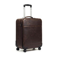 Dark brown leather suitcase isolated on white background