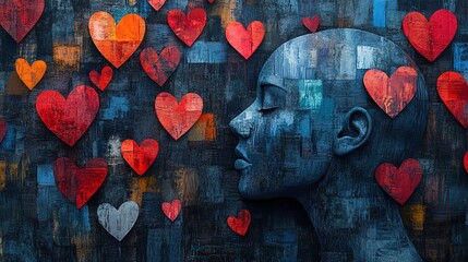 A digital art piece highlighting the importance of mental health, with imagery representing emotions and support systems, creative and insightful 