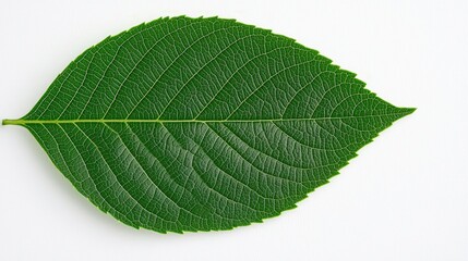 Trust confidence and transparency, A detailed green leaf with prominent veins and a smooth surface, set against a plain white background.