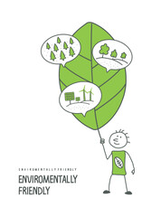 Activities for environmental protection. Vector cartoon sketch of human, who thinking about actions to protect nature. Plant trees, protect the forest, use green energy sources
