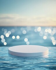 Circular Platform on Calm Water with Soft Bokeh Light Effect