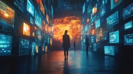 A compelling visual representation of digital privacy issues, with individuals navigating online spaces and expressing concerns 