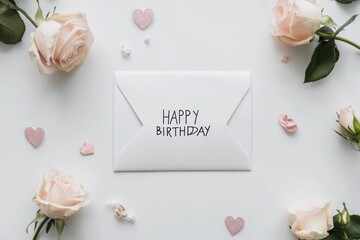 Birthday card roses flatlay
