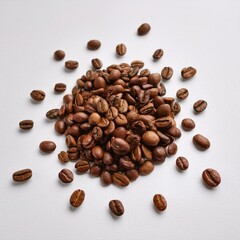 Naklejka premium Elegant Coffee Beans Arrangement – Scattered Roasted Beans on White Background, Minimalist Design for Coffee Lovers