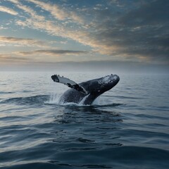 Fototapeta premium A whale blending into the horizon, merging with sky and sea.