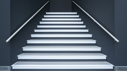 Fototapeta premium Trust confidence and transparency, A modern staircase with white steps and a dark wall, creating a sleek, minimalist aesthetic.
