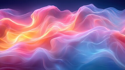Obraz premium Abstract holographic background with fluid iridescent waves in soft pastel shades of pink, blue, and purple, perfect for modern designs.