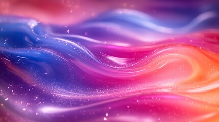 Abstract holographic neon blue, purple, red, and orange cosmetic gel creates a serum background texture with a jelly pattern.