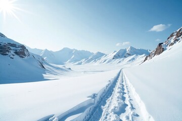 Fototapeta premium Stark white expanse, deep snow covering barren terrain, arctic, monochrome, cold