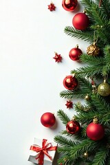 Christmas tree ornaments scattered on a white background, Tree, Gift, Christmas