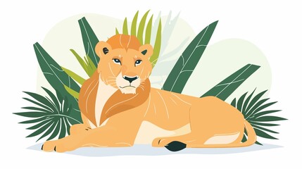 Female Lion Predator Flat Vector Illustration
