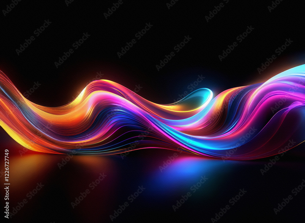 Fototapete abstract image of vibrant, flowing neon ribbons of light against a black background, creating a dyna