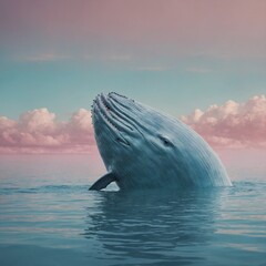 Fototapeta premium .A dreamy, pastel-colored whale floating in an abstract ocean.