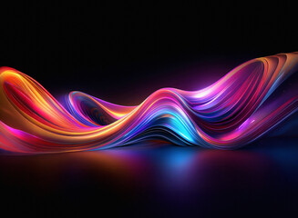 Fototapeta premium Abstract image of vibrant, glowing, multicolored waves flowing across a dark background. The smooth, luminous curves create a sense of movement and energy.