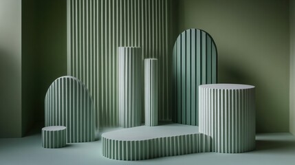 Obraz premium Minimalistic Geometric Shapes in Green Tones for Modern Background Design