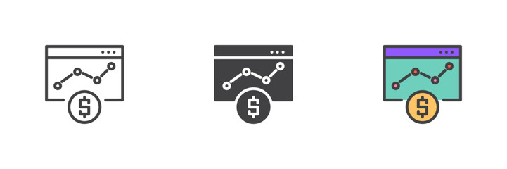 Stock market trading graph different style icon set
