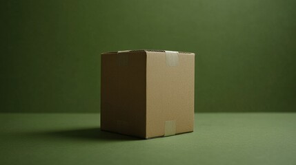 Cuboid Brown Box Against Green Background